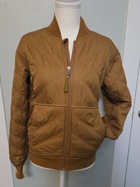 Prana Quilted Bomber Jacket in Caramel Brown